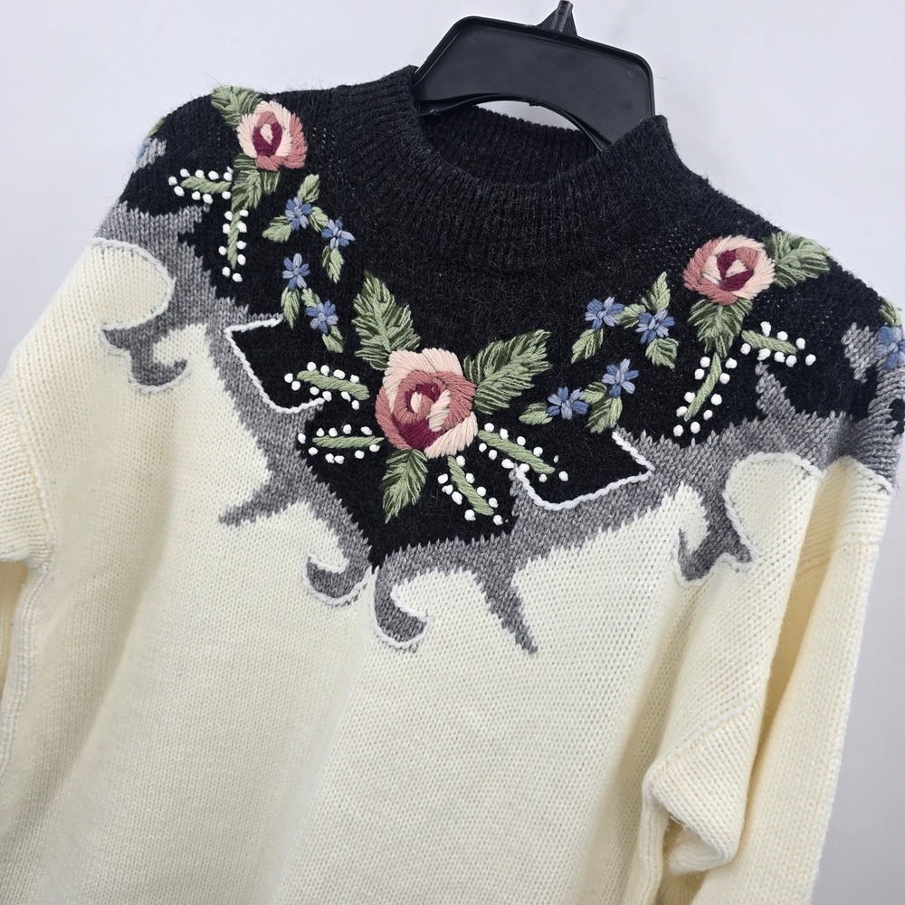 Dana Scott Sweater Womens Large Vintage Floral Embroidered Cottagecore